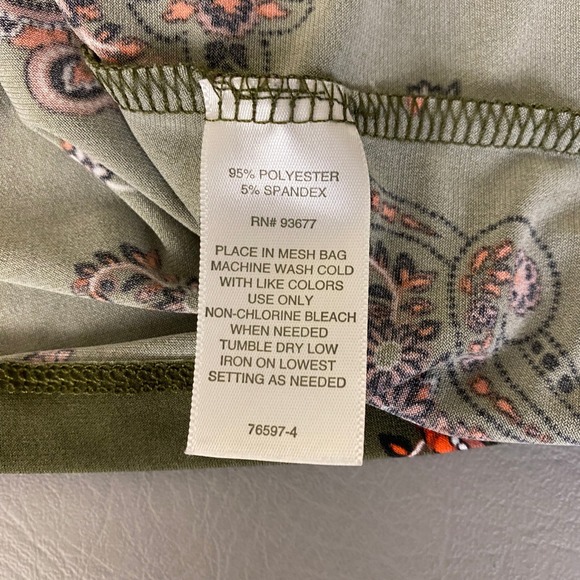 Liz Claiborne Paisley Print Blouse Top Olive Green Large Keyhole‎ 3/4 Sleeve - Picture 4 of 10